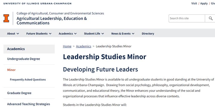 Leadership Minor Webpage